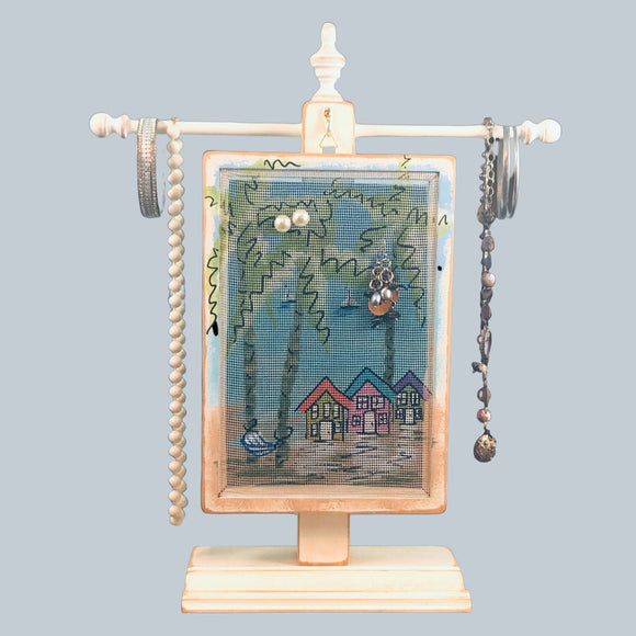 Classic Earring Holder hanging on a Necklace Stand. Beach Houses Design by Earring Holder Gallery.
