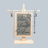 Classic Earring Holder hanging on a Necklace Stand -  Live Laugh Love Design - by Earring Holder Gallery