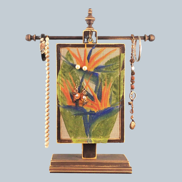 Classic Earring Holder on a Necklace Stand - Bird of Paradise Design - Earring Holder Gallery