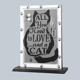 Classic earring holder standing on an attched wood base - Love and a Cat Design - by Earring Holder Gallery